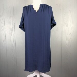 Worthington Dress Womens Medium Navy Short Sleeves Flowy Airy Knee Length Shift